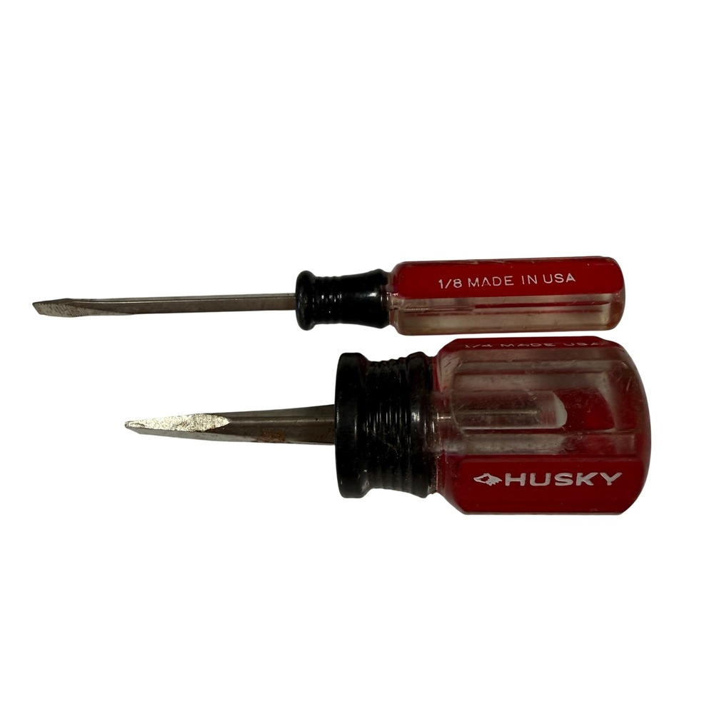 Husky Screwdriver Set Flathead 2pc Red Made USA Stubby‎ Precision Tools Vintage